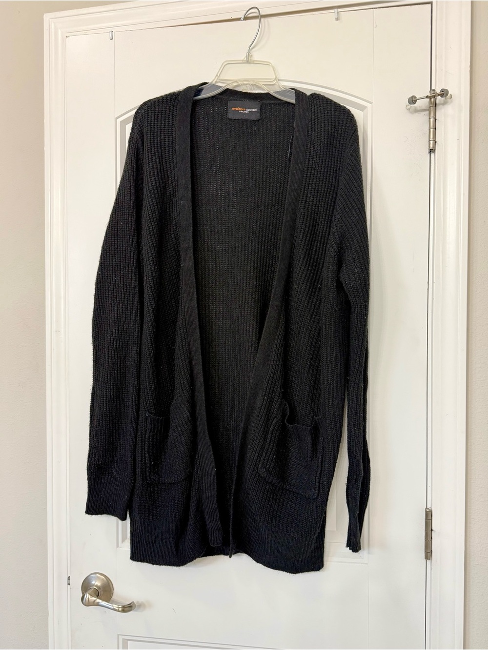 Ambiance plus size Black Open-Front Knit Women's Cardigan